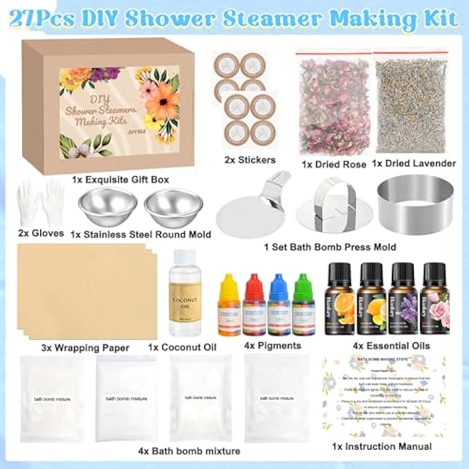 JUYRLE Bath Bomb Making Kit- 49Pcs DIY Bath Bomb Kit for Aldult, Make Your Own Shower Bombs, Spa Craft Kits with Bath Bomb Press, Molds, Bath & Bathing Making Supplies Gifts for Mom Women - Image 2